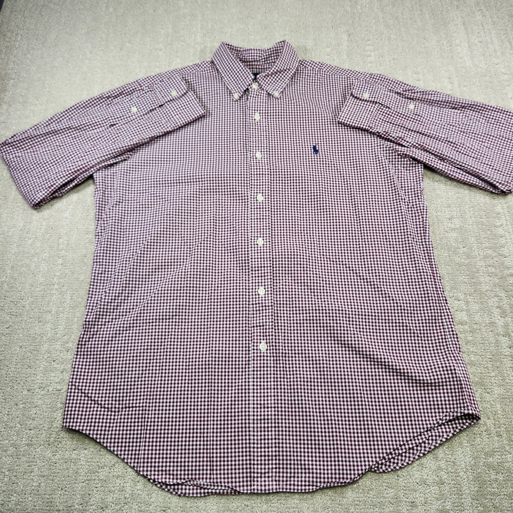 Polo Ralph Lauren Shirt Men Medium Gingham Check Maroon Button Down Classic Fit - Picture 3 of 9